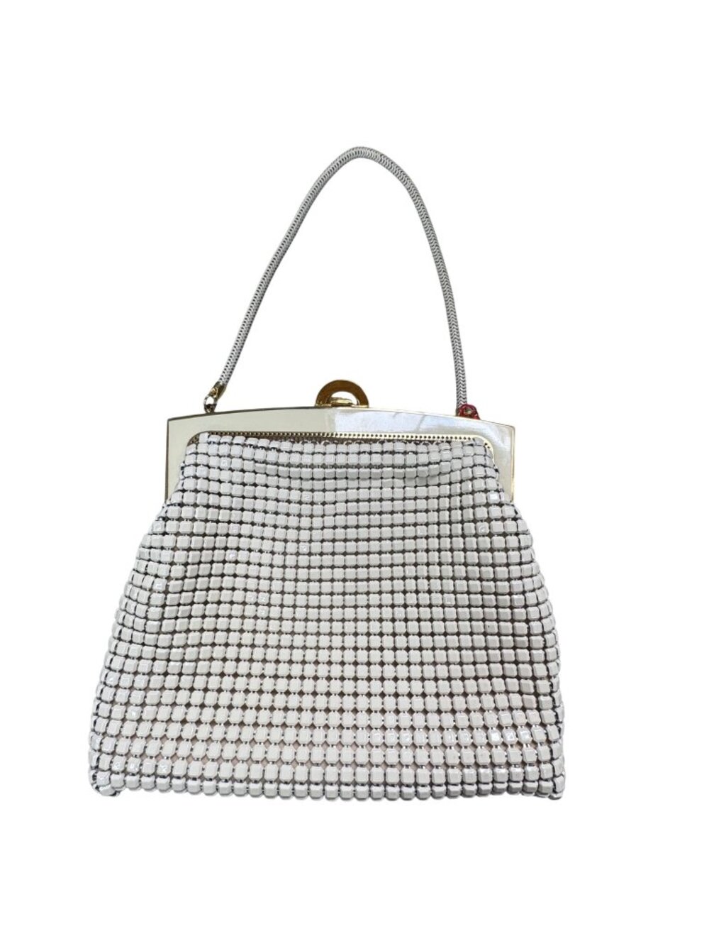 Park Lane White Mesh Handbag Gold Frame Chain Handle Beaded Original Tag VTG SEE